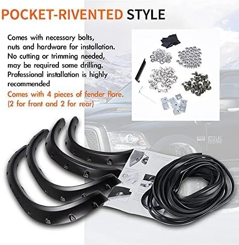 G-PLUS Fender Flares, Compatible with Dodge Ram 1500 2009-2018, Compatible with Dodge Ram 1500 Classic 2019-2022(Excludes R/T and Rebel Models),Paintable Smooth Matte Black Pocket Riveted Style