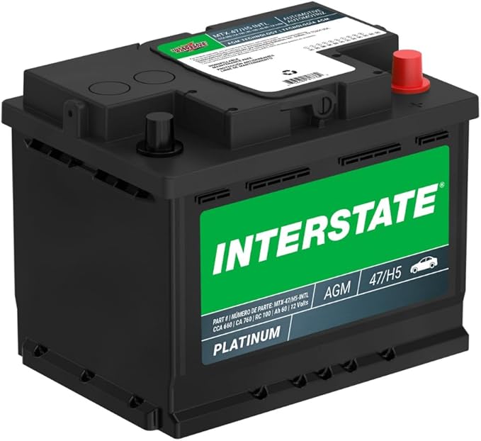 Interstate Batteries Mega-Tron® Automotive Battery 12V 60Ah (Group Size H5, 47) 650CCA SLI AGM Automobile Replacement Battery for Cars, SUVs, Sedans, Trucks (MTX-47/H5)
