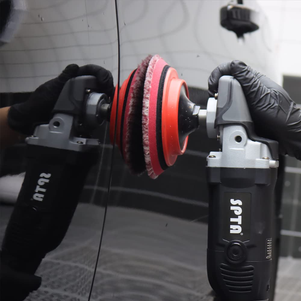 SPTA Wool Polishing Pads, 2Pcs 5 Inch (125mm) Wool Cutting Pad, Short Hair Wool Buffing and Polishing Pad Set, Wool Buffing Wheel for Heavy Cut for 5 Inch Car Polisher Polishing, Buffing and Cutting