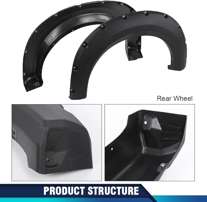 PIT66 Fender Flares Compatible with Ford F150 Styleside with 67.0"/78.8"/97.4" bed length models 2009-2014 (Do not fit Platinum and Raptor models) 4PCS Black Pocket Rivet Style Textured