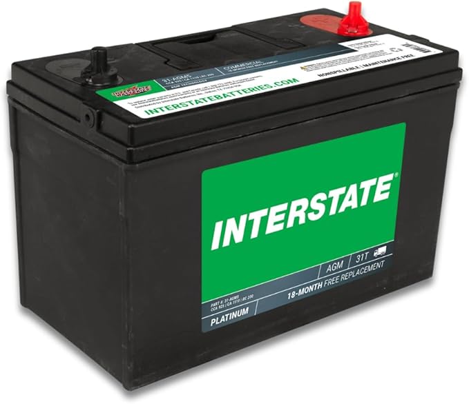 Interstate Batteries Marine Deep Cycle Battery 12V 100Ah 925CCA (31-AGM5) Pure Matrix Power Commercial Battery Pure Lead AGM Replacement (Group 31) Auxiliary Units APU, Starting Engines, Heavy Duty