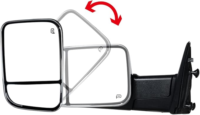 Pair Towing Mirrors fit 09-16 for Dodge Ram 1500 2500 3500 with Turn Signal Light Power Heated Chrome cap Set Left+Right