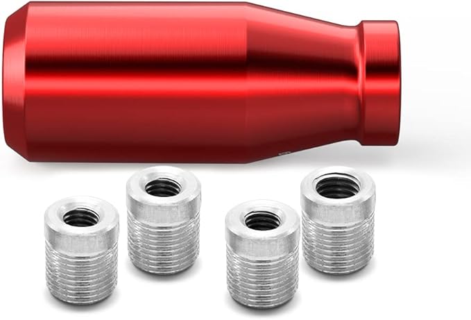 (Red) 6 Speed Weighted Manual Universal Automatic Gear Shifter Shift Knobs with 4 Adapters Fit Compatible with Manual Cars Most Automatic Cars