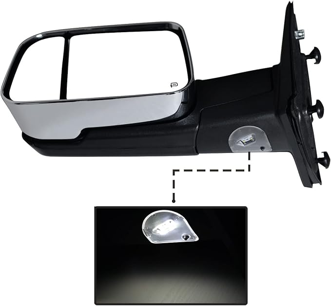 Pair Towing Mirrors fit 09-16 for Dodge Ram 1500 2500 3500 with Turn Signal Light Power Heated Chrome cap Set Left+Right