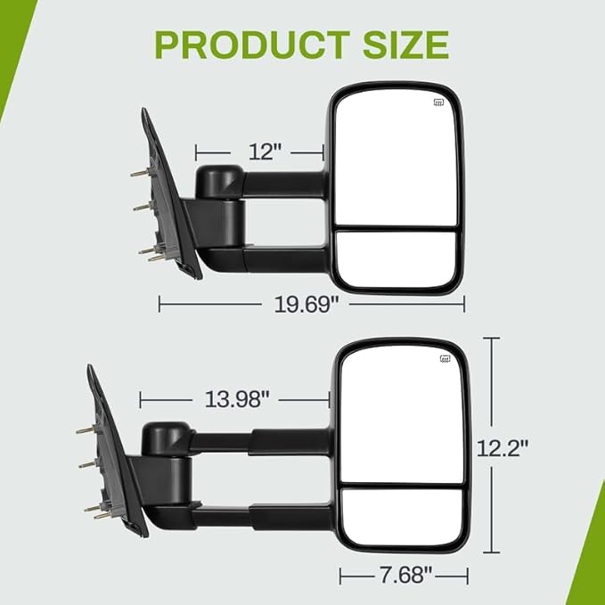 DWVO Towing Mirror Fits for 2014-2018 Chevy Silverado/GMC Sierra 1500 and 2015-2018 Silverado/Sierra 2500HD 3500HD, Pair Side Mirror with Power Heated, Manual Telescoping & Folding, Black