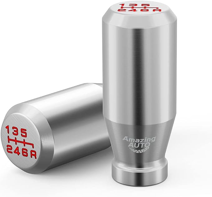 （Silver） Racing JDM Type-R Style 6 Speed Manual Universal Gear Shift Knobs Fit Compatible with Mazda Tacoma STi Nismo 2004 Honda Accord Subaru