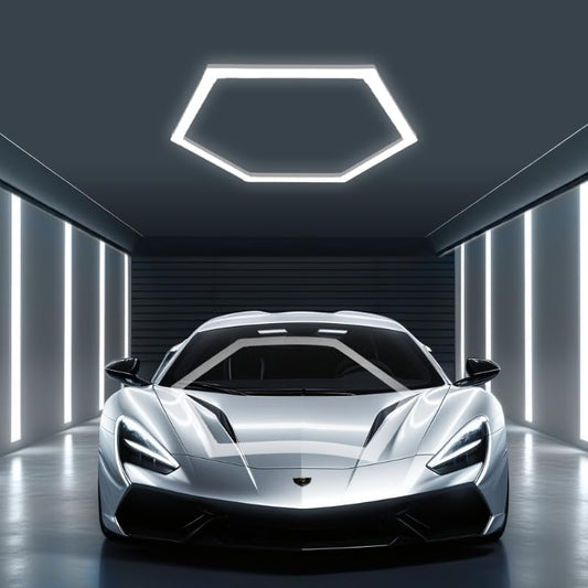tewei Hexagon LED Garage Light, 1 Grids Hexagon Car Detailing Light Fixture 6500K Daylight White LED Shop Lights, 45W, 4500LM Super Bright Ceiling Lights for Workshop, Warehouse, Gym, Basement