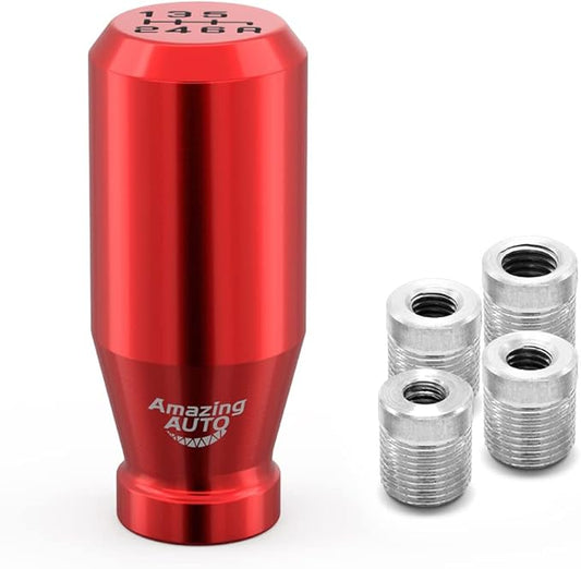 (Red) 6 Speed Weighted Manual Universal Automatic Gear Shifter Shift Knobs with 4 Adapters Fit Compatible with Manual Cars Most Automatic Cars