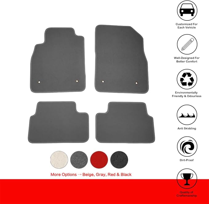 IKON MOTORSPORTS, Floor Mat Compatible with 2008-2015 Chevrolet Cruze, 2016 Cruze Limited, Factory Fitment Gray/Grey Nylon Front & Rear Car Floor Mats Liner Carpets Replacement 4PCS