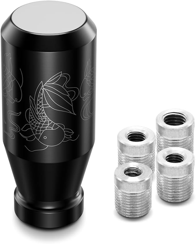 （Black） Koi Pond Manual Universal Gear Shift Knobs 4 Metal Adapters Included Fit Compatible with Mazda Tacoma STi Nismo 2004 Honda Accord Subaru