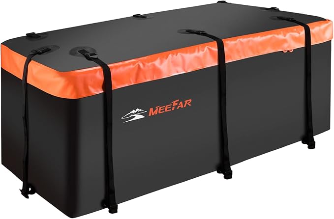 MeeFar Hitch Mount Cargo Carrier Bag Soft Shell 100% Waterproof 15 Cubic Feet (58" 24" 19") Include 8 Reinforced Straps for Truck Pickup All Vehicle with Steel Cargo Basket