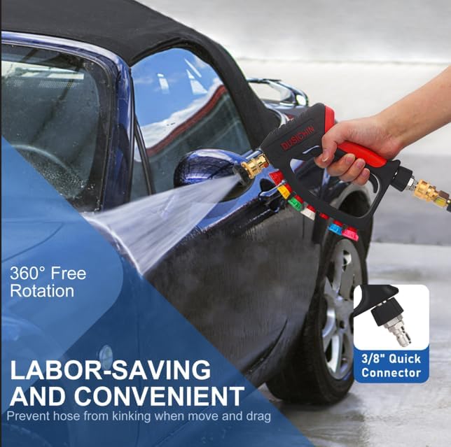 DUSICHIN Short Pressure Washer Wand High Spray Swivel Gun 7 Nozzle Tips 4000 PSI, Pressure Washer Attachment 1/4" Quick Connector Outlet,M22-14mm M22-15mm 3/8" Fitting, Not for Garden Hose DUS2911