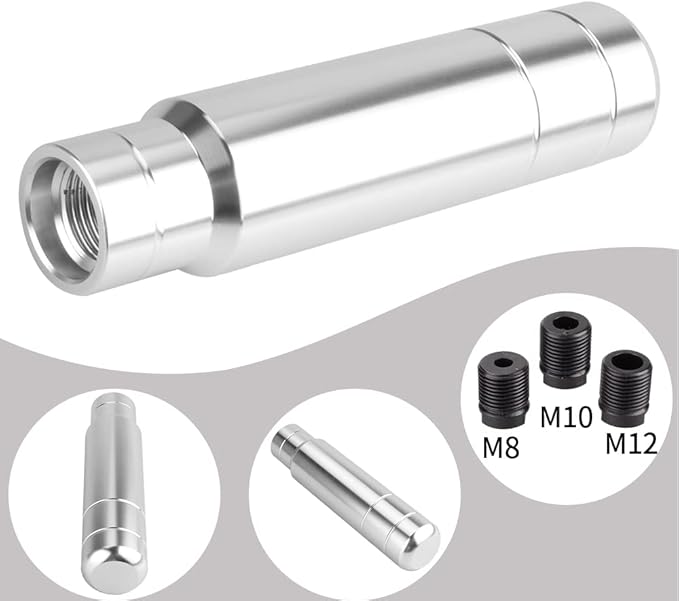 BARTOO Aluminum Weighted Manual Shift knobs, Long Stick Shift Knob Gear Shifter Knobs, Car Accessories Lever Cover Head Universal Shifter Knobs with 3 Threaded Adapters (Silver)