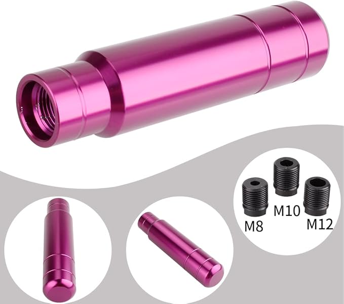 BARTOO Aluminum Weighted Manual Shift knobs, Long Stick Shift Knob Gear Shifter Knobs, Car Accessories Lever Cover Head Universal Shifter Knobs with 3 Threaded Adapters (Purple)