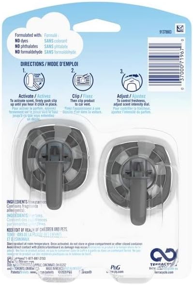 Febreze Car Vent Clip Air Freshener, Odor Eliminator for Up to 30 Days Freshness, 2 Clips (Fresh Leaves)