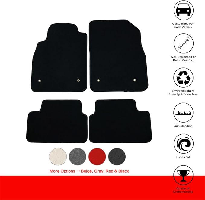 Floor Mats Compatible with 2008-2015 Chevrolet Cruze, 2016 Cruze Limited, Black Nylon Flooring Protection Interior Carpets by IKON MOTORSPORTS, 2009 2010 2011 2012 2013 2014 2015