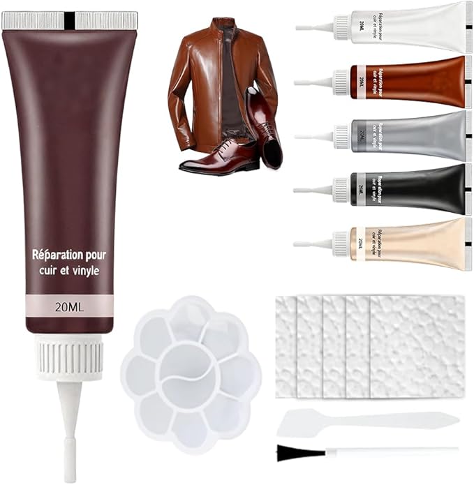 Advanced Leather Repair Gel, 2025 new Leather Repair Kit for Car Seats & Furniture - Repairs Tears/Holes/Cat Scratches on Leather Couch/Sofa/Car Interior, Includes Leather Filler & Brush (Dark-Red)