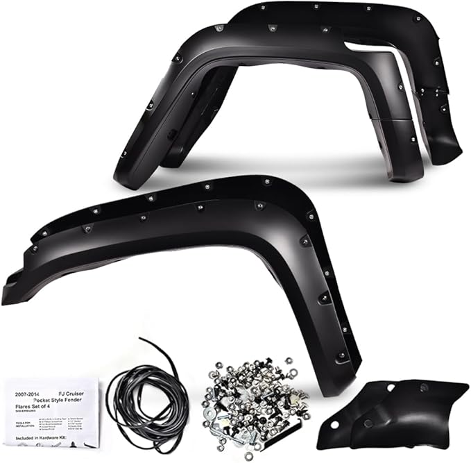 DOTCOM Fender Flares Wheel Cover,Fit 2007-2014 Toyota FJ Cruiser,Paintable Matte Pocket Wheel Arch Cover Trim,Smooth Riveted Style 4PCS Front & Rear