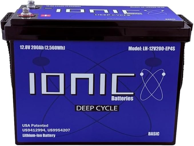Ionic Lithium 12V 200Ah LiFePO4 Deep Cycle Battery (No Bluetooth) - Perfect for Bass Boats, Trolling Motors, Solar Energy Storage, RVs, Back-Up Power, and Off-Grid Applications