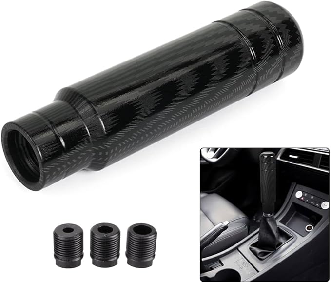BARTOO Aluminum Alloy Heavy Weighted Shifter Knob, 5" Auto Gear Shift Knob, Car Gear Lever Stick Shifter Handle,with 3 Threaded Adapters M8 M10 M12,Fit Most Automatic Manual Vehicle(Carbon Fiber)