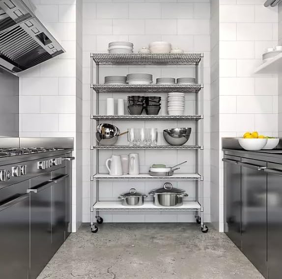 Organize in Style with The Members Mark 6-Tier NSF Heavy Duty Wire Shelving, 47.75" W x 18" D x 75.5" H (Granite, 3 PACK)