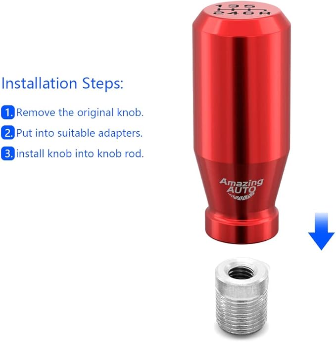(Red) 6 Speed Weighted Manual Universal Automatic Gear Shifter Shift Knobs with 4 Adapters Fit Compatible with Manual Cars Most Automatic Cars