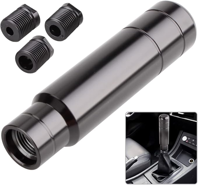 BARTOO Aluminum Alloy Heavy Weighted Shifter Knob, 5" Auto Gear Shift Knob, Car Gear Lever Stick Shifter Handle,with 3 Threaded Adapters M8 M10 M12,Fit Most Automatic Manual Vehicle (Black)