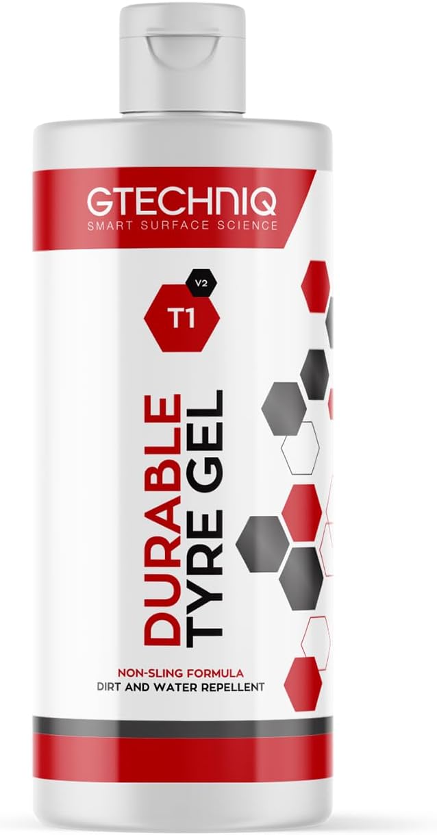 Gtechniq T1 Durable Tyre Gel for Car Tyre Shine, Car Wheel Cleaner Repels Water, Dirt and Grime, Restores Tyre Black Finish, Anti-Sling Formula, 100% Biodegradable, 250ml