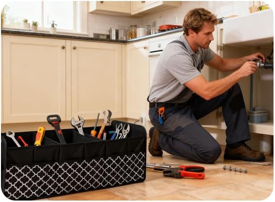 MIU COLOR Trunk Organizer for SUV, Car Organizer, Collapsible Trunk Organizer for Car, Non-Slip Storage Organizer for Sedans, Van, Jeep, Grocery, Large 4 Compartments, Black Grid 32"×13"×12"