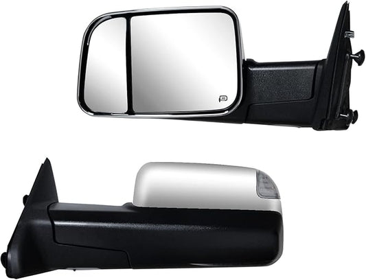 Pair Towing Mirrors fit 09-16 for Dodge Ram 1500 2500 3500 with Turn Signal Light Power Heated Chrome cap Set Left+Right