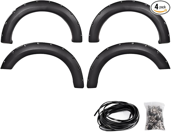 4PCS Fender Flares Fit for Ford F150 Styleside 2004-2008 & 2007-2008 Lincoln Mark LT with 66.0"/ 67.0"/ 78.0"/ 96.0" Bed Length Models Only Textured Rivet Style Wheel Cover Accessories