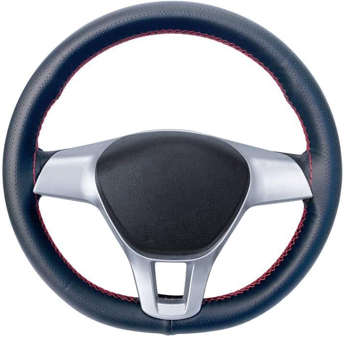 Carodi Leather Steering Wheel Cover, Breathable Non-Slip Design, Soft and Comfortable Feeling, Universal 15 Inch Auto Car Steering Wheel Stitch on Wrap（Size M, Black with red line）