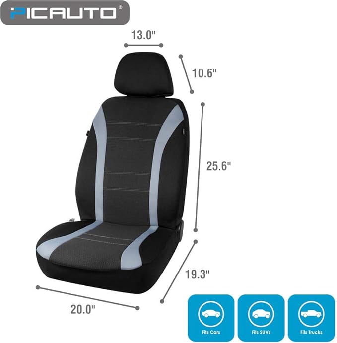 PIC AUTO Waterproof Universal Wetsuit Neoprene Car Seat Covers, Low Back, Airbag Compatible for Cars, SUVs, Vans, Trucks (4 Pieces, Gray)