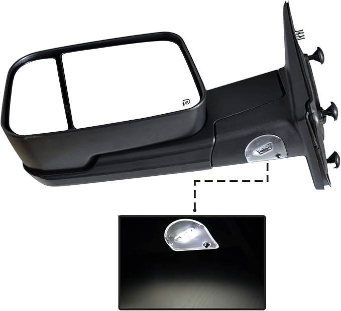Pair Towing Mirrors fit 09-16 for Dodge Ram 1500 2500 3500 with Turn Signal Light Power Heated Black Housing Set Left+Right