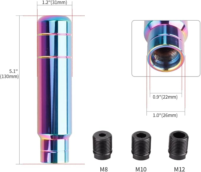 BARTOO Aluminum Alloy Heavy Weighted Shifter Knob, 5" Auto Gear Shift Knob, Car Gear Lever Stick Shifter Handle,with 3 Threaded Adapters M8 M10 M12,Fit Most Automatic Manual Vehicle(Neo)