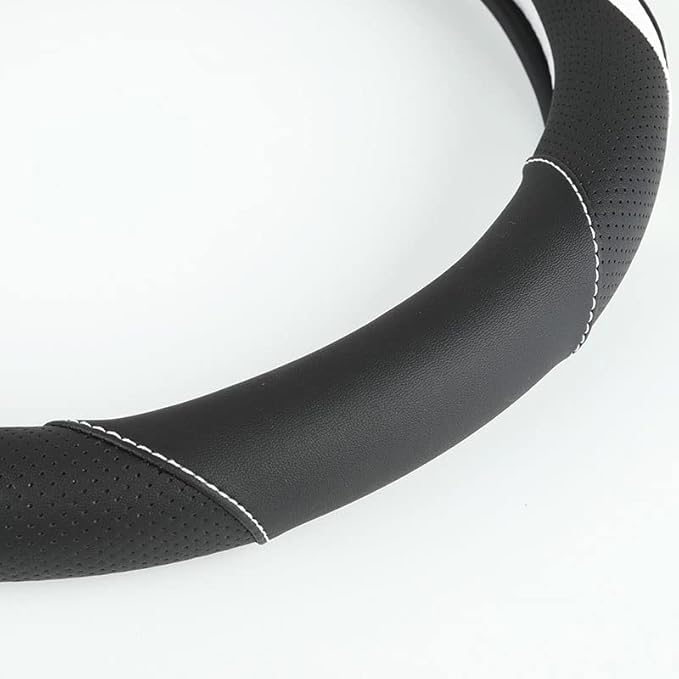 Car Steering Wheel Cover, Leather Steering Wheel Cover White Universal 14.5-15 Inch Microfiber Leather Anti-Slip Breathable Auto Steering Wheel Covers for Men Women(Black & White)