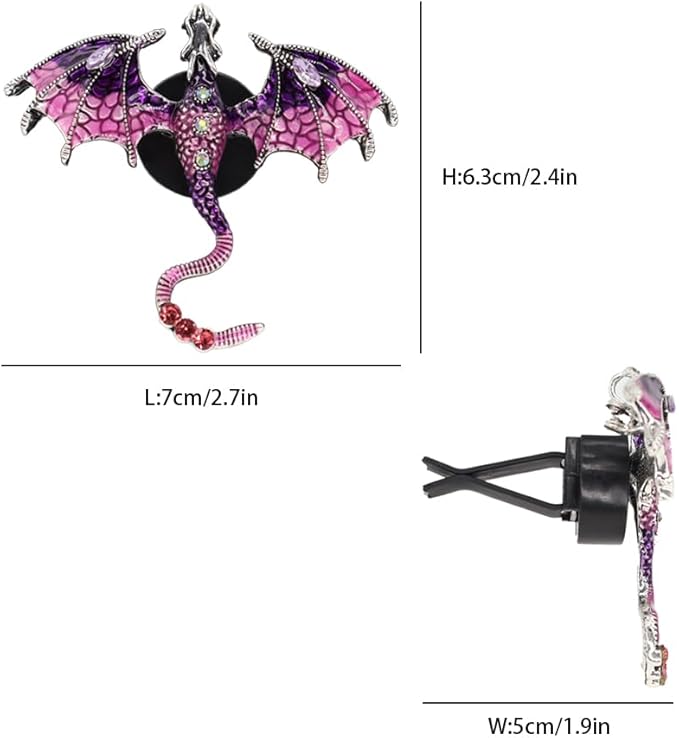 Bling Wyvern Car Air Freshener Vent Clips,2pcs Alloy Purple Enamel Dragon Vent Clips Car Accessories,Refillable Car Diffuser with Felt Mads,Coffee Fragrance Tablets