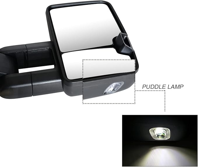 Towing Mirrors Compatible for 2014 15 16 17 2018 for Chevy Silverado GMC Sierra Rear View Mirrors Black Housing with Power Heated Turn Signal Light (Set of 2)