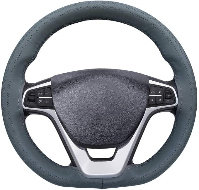 Carodi Leather Steering Wheel Cover, Breathable Non-Slip Design, Soft and Comfortable Feeling, Universal 15 Inch Auto Car Steering Wheel Stitch on Wrap（Size M, Gray）
