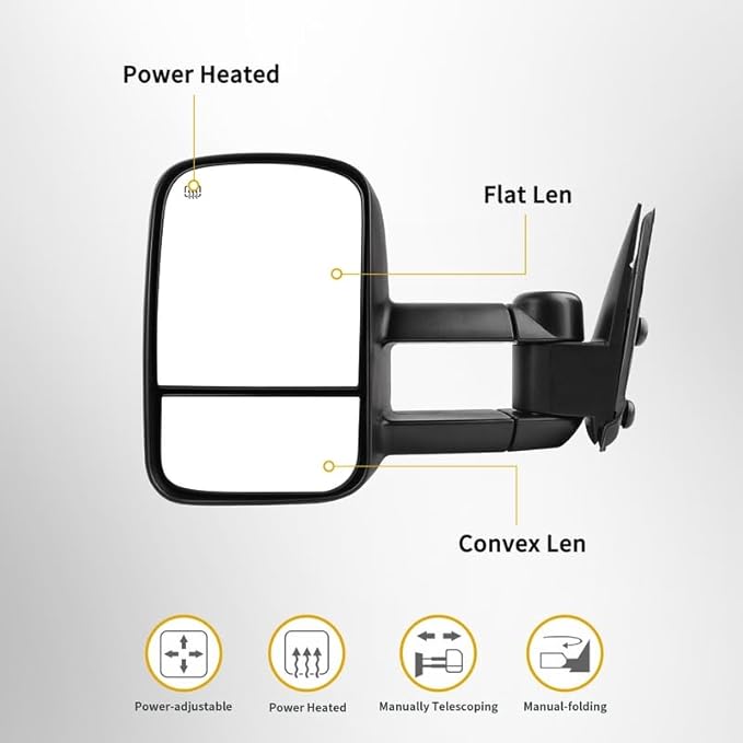 DWVO Pair Towing Mirrors Compatible with 1999-2002 Chevy Silverado/GMC Sierra, 2000-2002 Chevy Tahoe/Yukon/Suburban/Avalanche 1500 2500, Power Heated Rear View Mirrors, Left & Right Side Mirror, Black