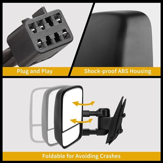 DWVO Pair Towing Mirrors Compatible with 1999-2002 Chevy Silverado/GMC Sierra, 2000-2002 Chevy Tahoe/Yukon/Suburban/Avalanche 1500 2500, Power Heated Rear View Mirrors, Left & Right Side Mirror, Black