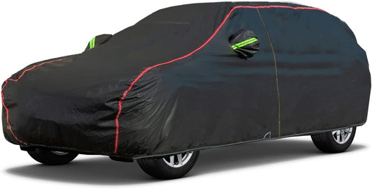 AUQDD 6-Layers PEVA New Material Sedan SUV Full Padded Car Cover Waterproof All Weather Weatherproof UV Sun Protection Snow Dust Storm Resistant Outdoor Exterior Custom Form-Fit Straps 165"-179" Black