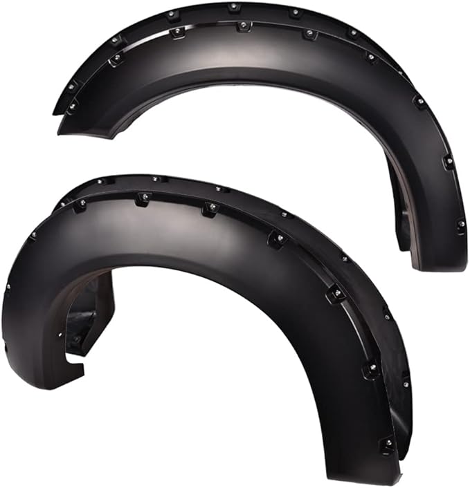 PIT66 Fender Flares, Compatible With 2011-2016 Ford F250 & F350 Super Duty (NOT For Dually Models), Paintable Smooth Matte Black Pocket Riveted Style Wheel Flares Set, 4 Pcs