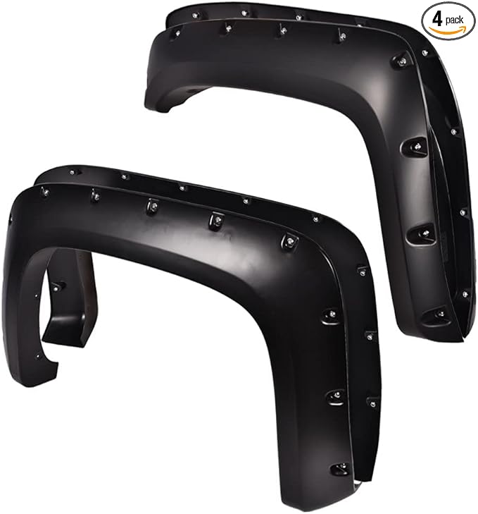 PIT66 Fender Flares, Compatible With Chevy Silverado 1500 07-13/Silverado 07-14 2500 HD 3500 HD (Fit for 6.5/8 ft, NOT for 5.8ft,Not Fit GMC Sierra) Paintable Smooth Matte Black Pocket Riveted Style