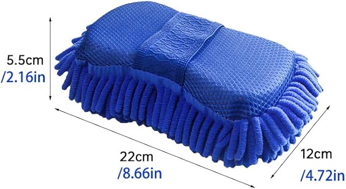 Microfiber Car Wash Sponge-Non-Scratch Wash Mitt-Two Sided Chenille Microfiber Washing Sponge-Mitt for Cars, Trucks, SUVs, Boats(2 Pack Blue)