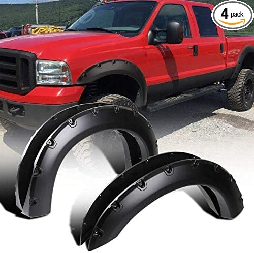 4PCS Fender Flares Compatible with Ford F250 F350 1999-2007 Super Duty Style Side Only Pocket Riveted Style Smooth Wheel Trim Accessories FO1240208, F81Z16006AA