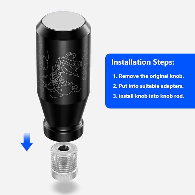 （Black） Koi Pond Manual Universal Gear Shift Knobs 4 Metal Adapters Included Fit Compatible with Mazda Tacoma STi Nismo 2004 Honda Accord Subaru