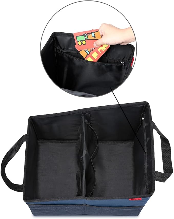 Car Seat Organizer - Passenger Seat Organizer, Collapsible Small Car Seat Storage Organizer for Console Front or Back, Automotive Backseat Organizer with Belt 4 Cup Holders for Kids Accessories, Blue