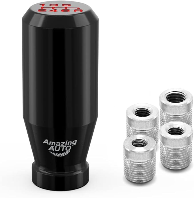 (Black) 6 Speed Weighted Manual Universal Automatic Gear Shifter Shift Knobs with 4 Adapters Fit Compatible with Manual Cars Most Automatic Cars