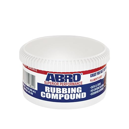 ABRO Superior Performance Automotive Rubbing Compound for Oxidized Finishes, Buff, Shine, Smooth, & Clean, Scratch Remover for Vehicles, Boats, & Bikes - 10 oz.